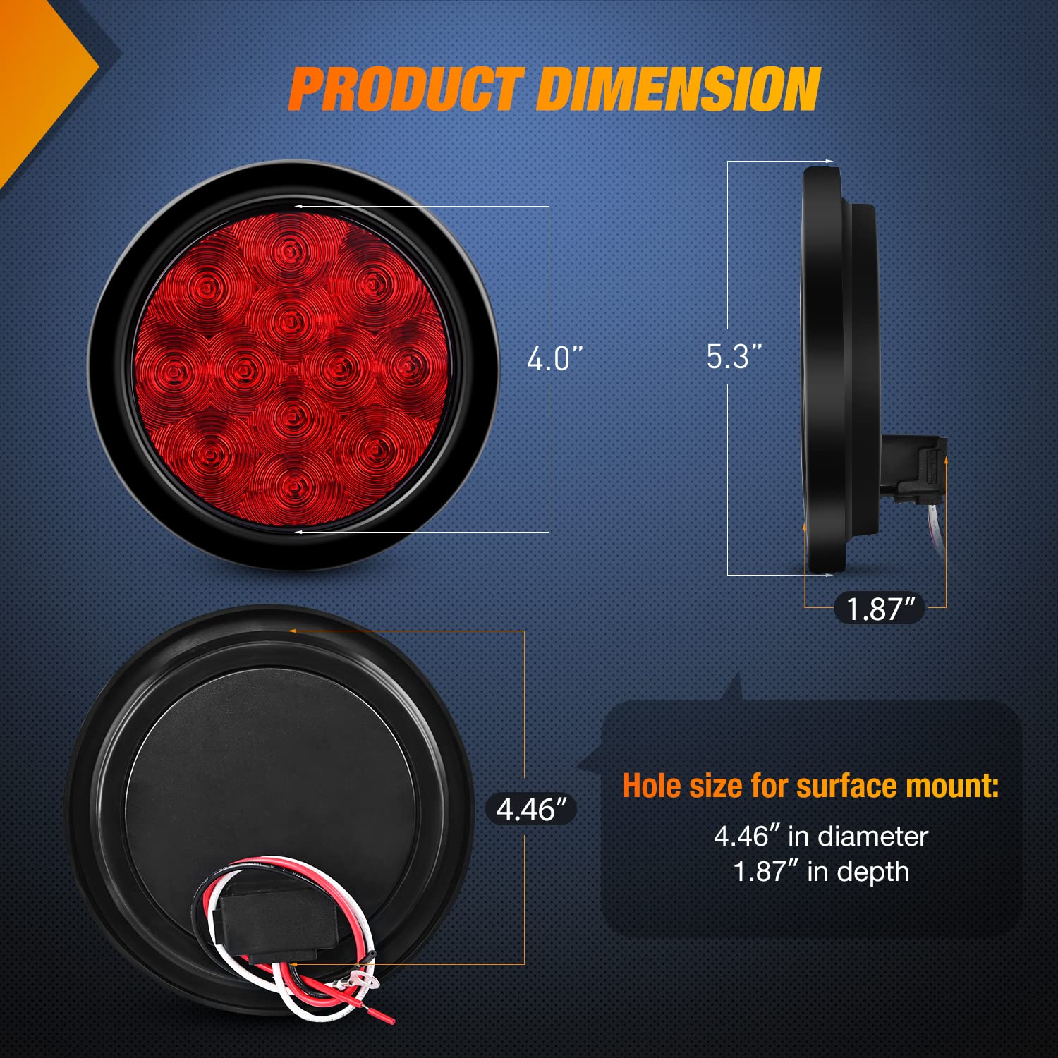 Nilight 4Pcs 4” 12Led Round Reverse Brake Turn Tail Lights W/Surface Mount Grommet Plugs Ip67 Trailer Tail Lights For Truck Trailer Rv (White And Red), 2 Years Warranty